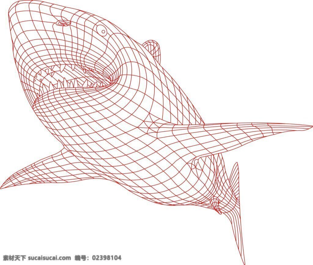 鲨鱼 3d 立体 视觉 灯 3d视觉灯 网格 动物 大白鲨 白色