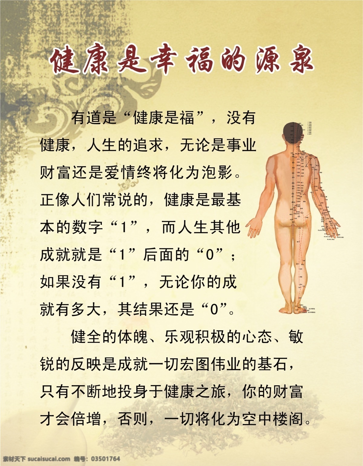 健康是福 健康宣传 健康中医展板 健康 幸福 源泉 宣传 穴位图 中医按摩 中医 风格 背景 底 图 复古底图 展板模板 广告设计模板 源文件