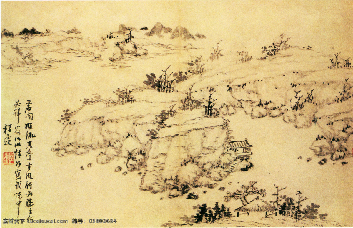 山水图之一 二1 山水图 中国 名画 黄色