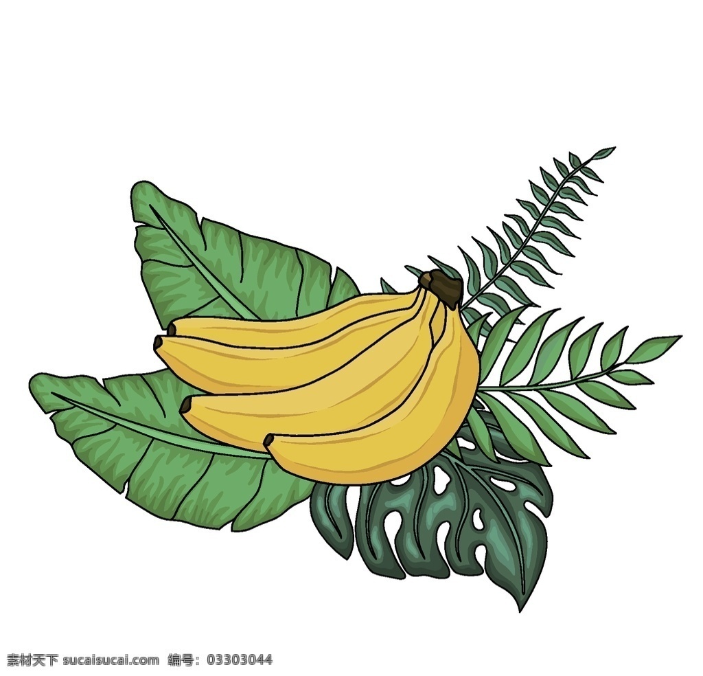 热带水果 植物 装饰 图案 热带 水彩 水果 树叶 叶子 创意 装饰图案 丹顶鹤 火龙果 香蕉