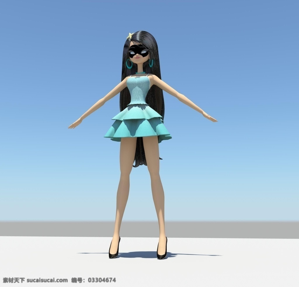 三维模型 卡通角色 卡通人物 女人 动画人物 黑发 裙子 美女 maya 长发 发卡 耳环 高跟鞋 其他模型 3d设计模型 源文件