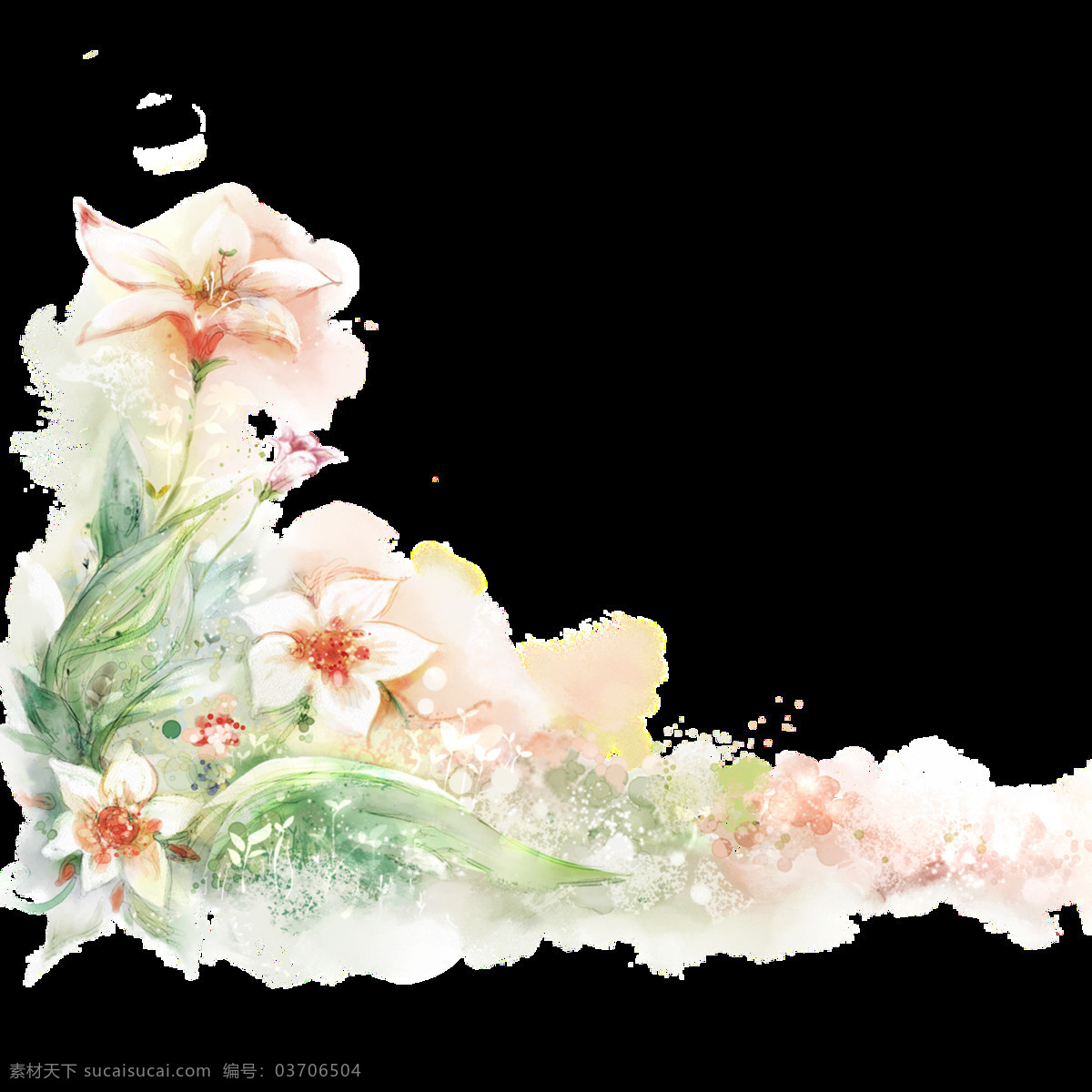 彩绘 百合花 图案 百合 彩色装饰 花朵 设计元素 童话世界 透明素材 装饰物