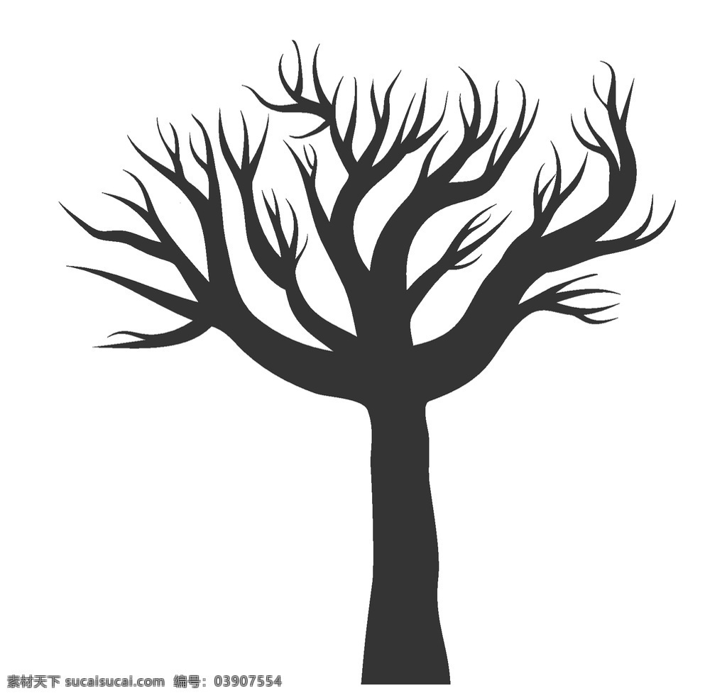 黑色 植物 树木 剪影 树枝 树干 涂鸦 图案 简约 绘画 树叶 树苗 素描