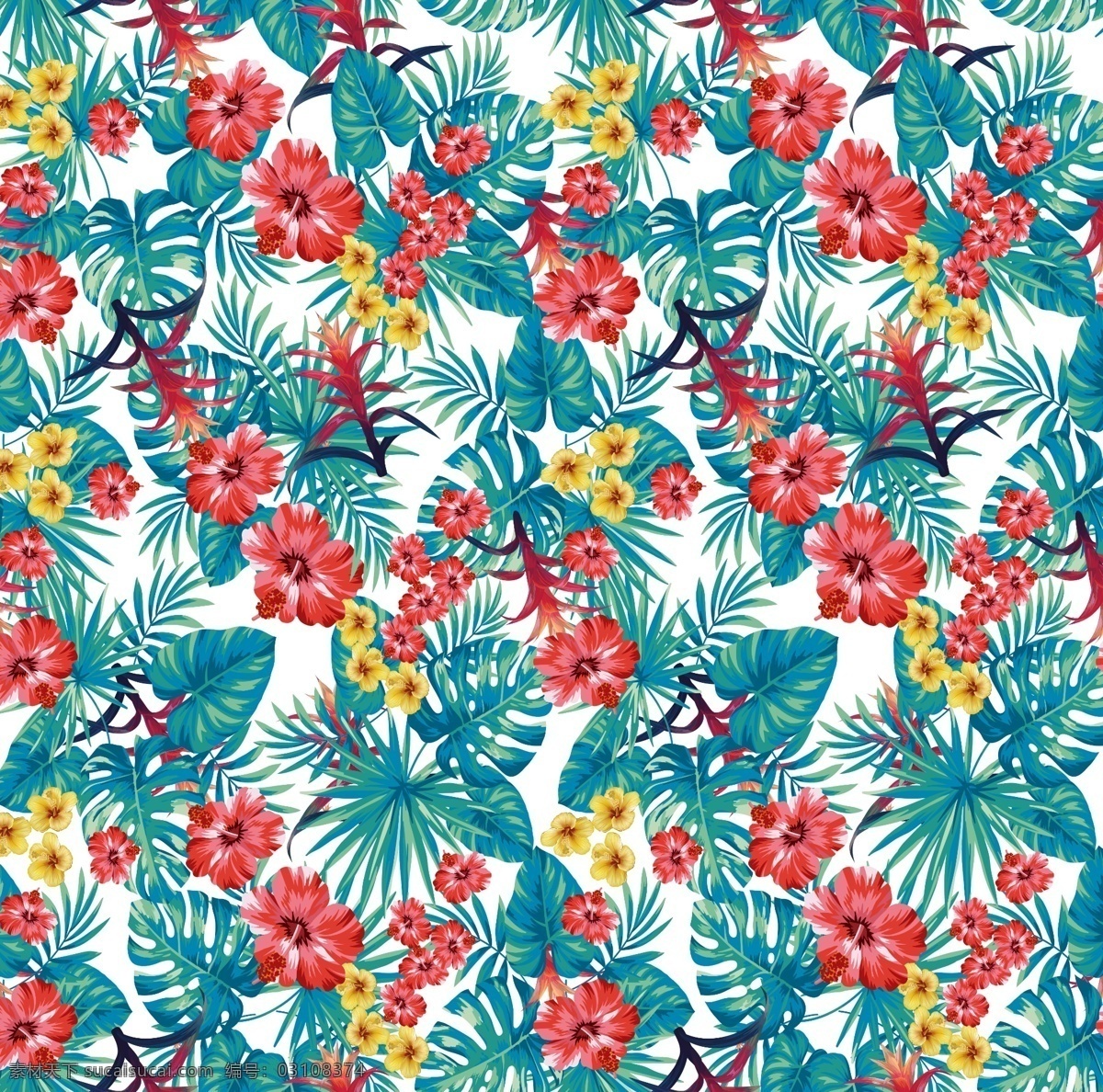 热带花朵 热带 龟背叶 鸡蛋花 分层 无缝