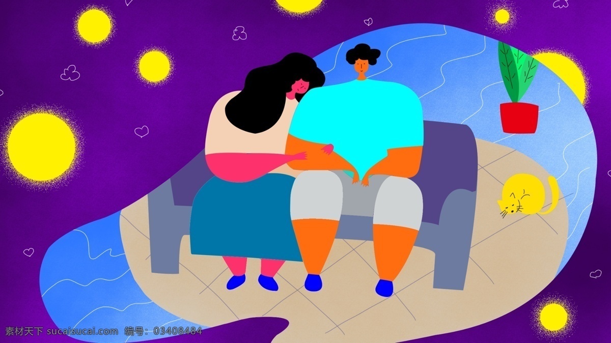 儿童 卡通 彩绘 甜蜜 七夕 原创 插画 情人节 星空 七夕节 儿童卡通 快乐 77 男女