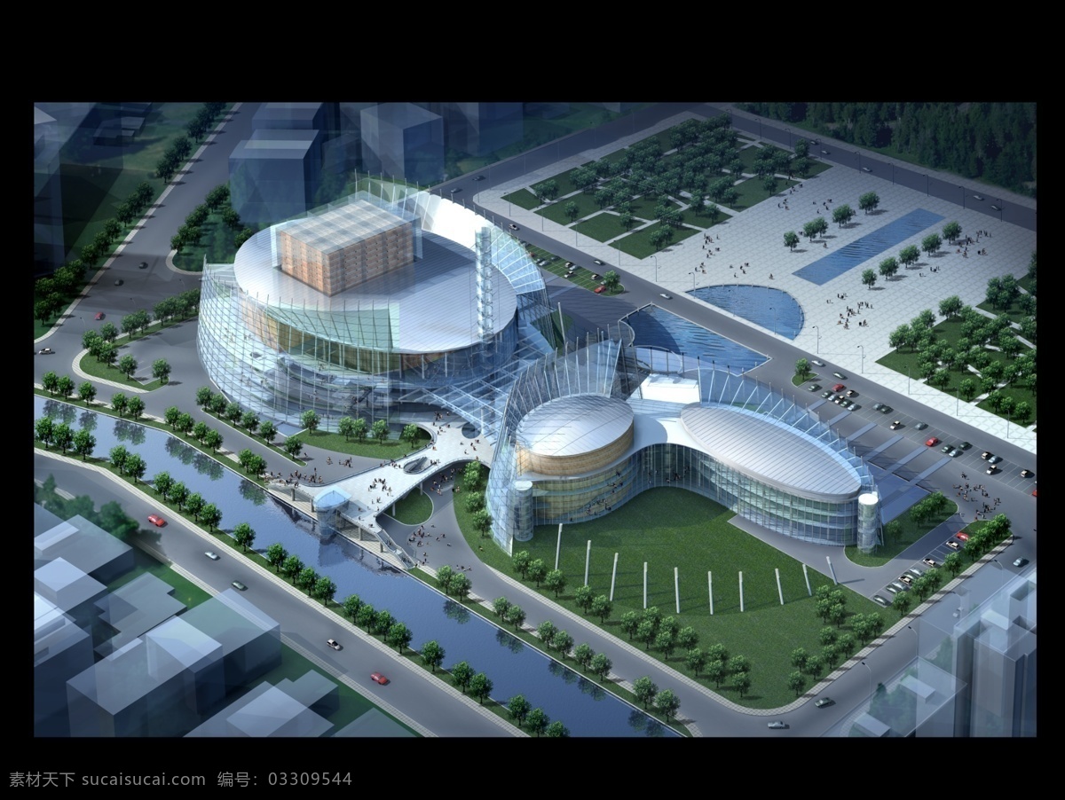 大型商业建筑 鸟瞰图 效果图 分层 源文件 psd源文件 设计素材 鸟瞰图篇 分层效果 建筑装饰 黑色