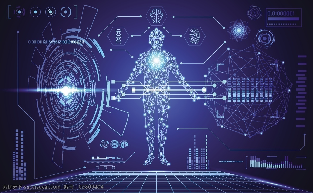 科技 蓝光 点数 码 海报 光点 数码 人体 指纹 蓝 dna