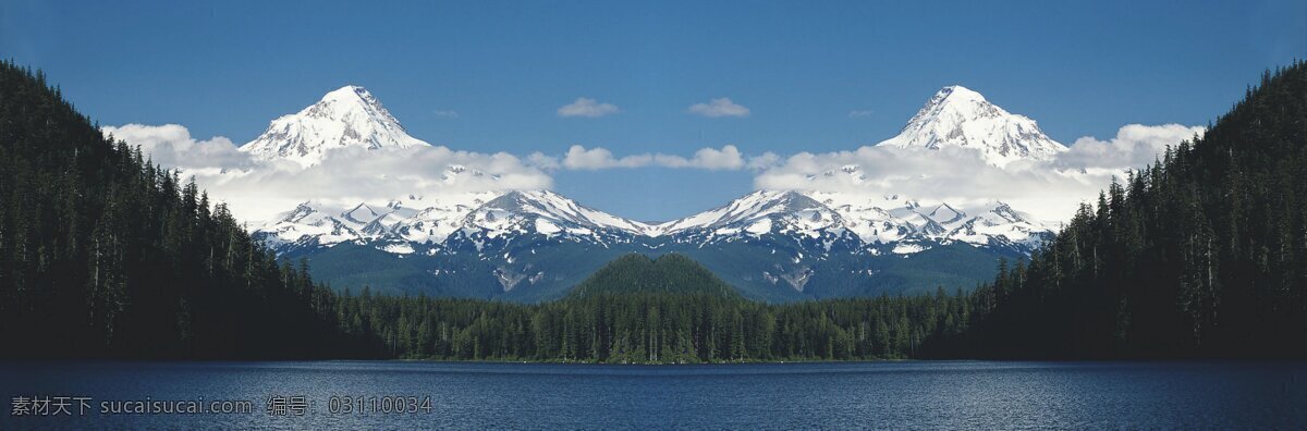 山水风景 白云 大海 蓝天 树林 　 树木 树叶 倒影 清澈 雪山 家居装饰素材 山水风景画