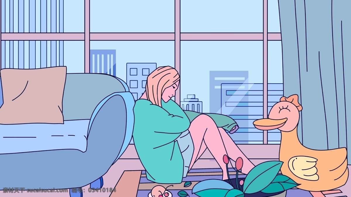 居家生活 描 风格 扁平 插画 原创 商业插画 壁纸海报 描边风格 扁平插画 玩具