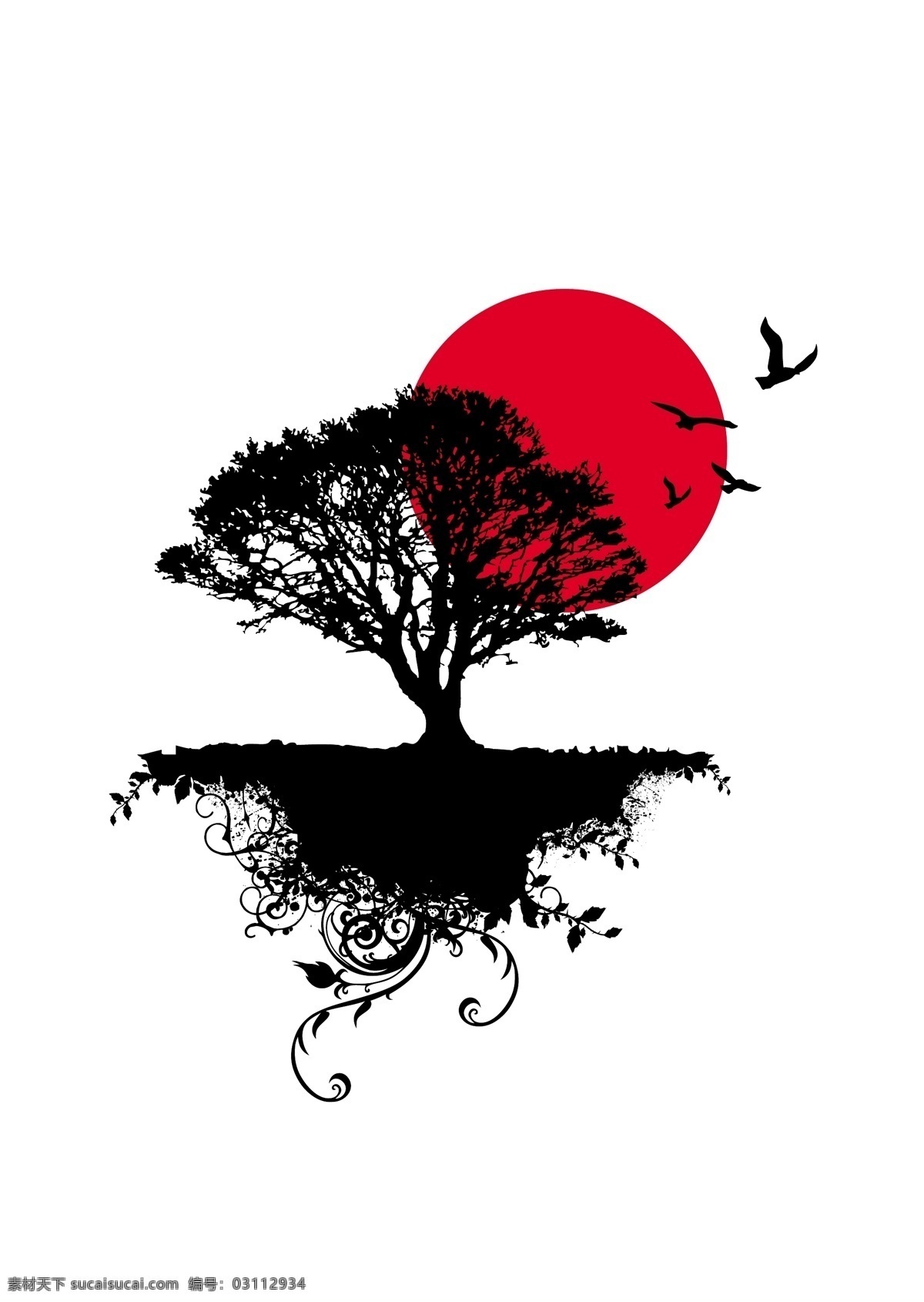 夕阳 映 树 广告 韩国 欧美 平面 黑树 矢量 矢量图 花纹花边