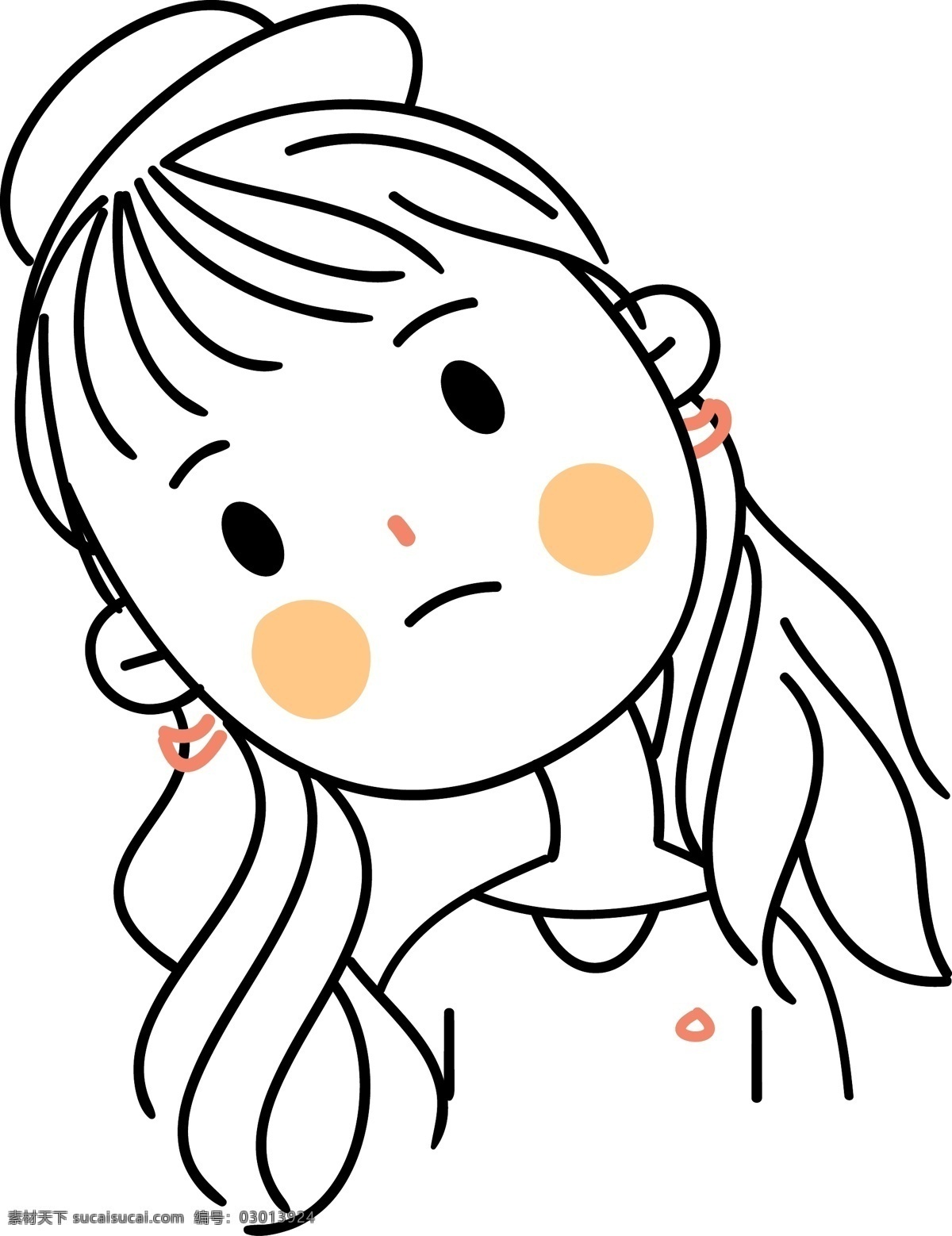 扎 辫子 小女孩 儿童 帽子 呆萌 线条风 头像