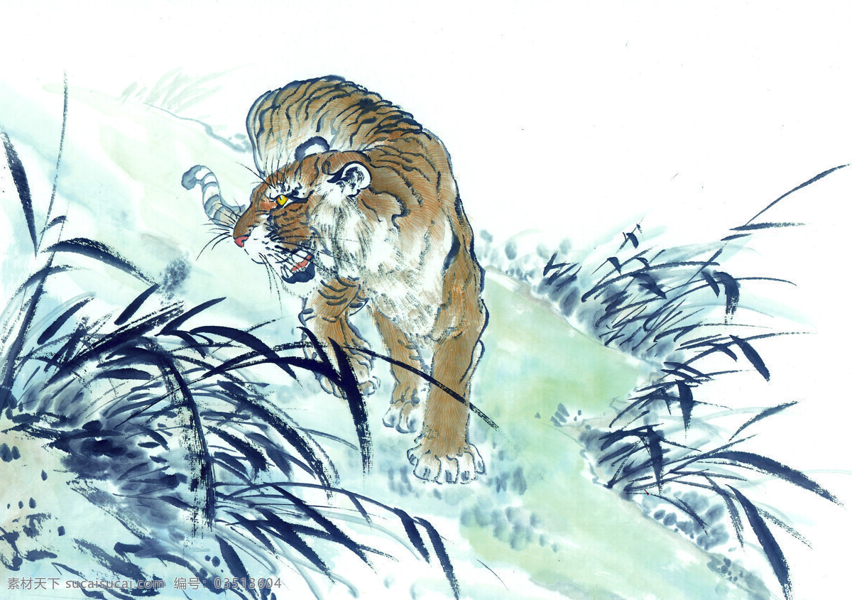 高清 猛虎 下山 出巡 国画 高清国画 老虎 猛虎下山 猛虎出出巡 装饰素材 室内装饰用图