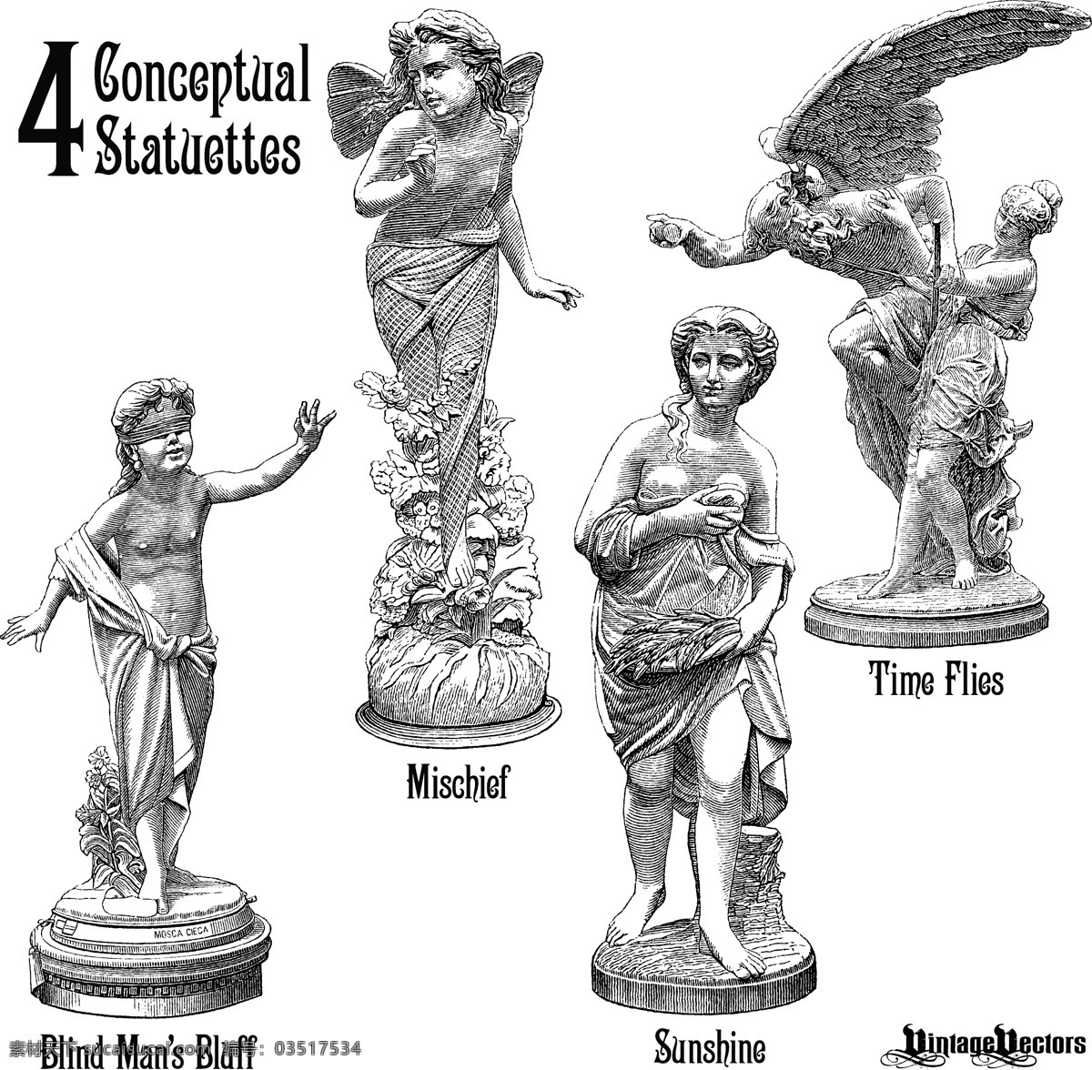 四个人物雕像 雕像 小孩子的雕像 天使雕像 运动员雕像
