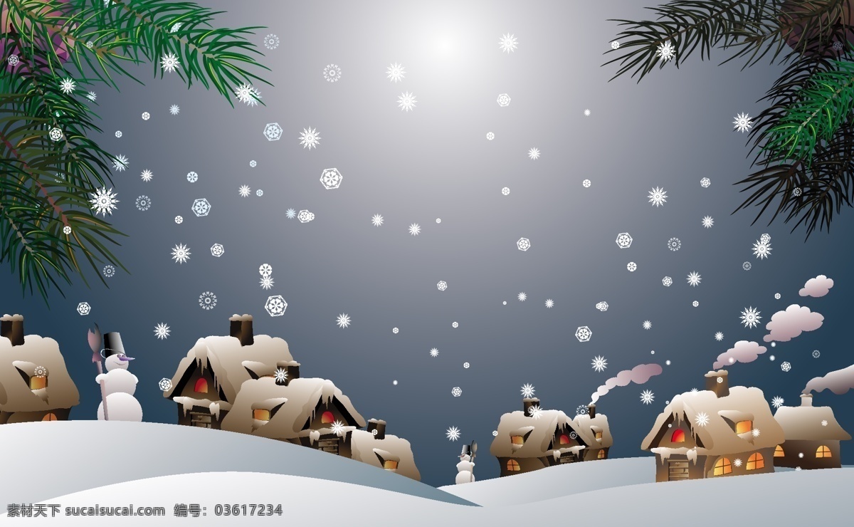 圣诞 夜晚 雪景 矢量 卡通素材 矢量潮流 矢量卡通 矢量图 中国元素 其他矢量图