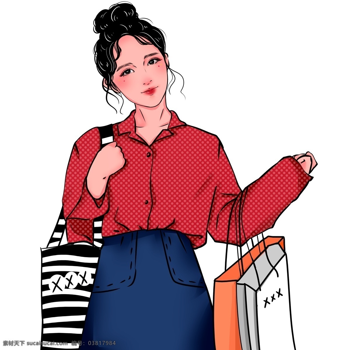 波普 风 双十 二 购物 狂欢 促销 女孩 人物 购物袋 插画 手绘 复古 80年代复古 少女