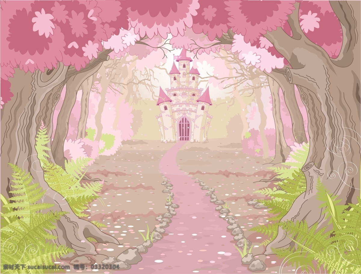矢量 儿童 卡通 粉色 森林 城堡 背景 儿童节 教育 童趣 手绘