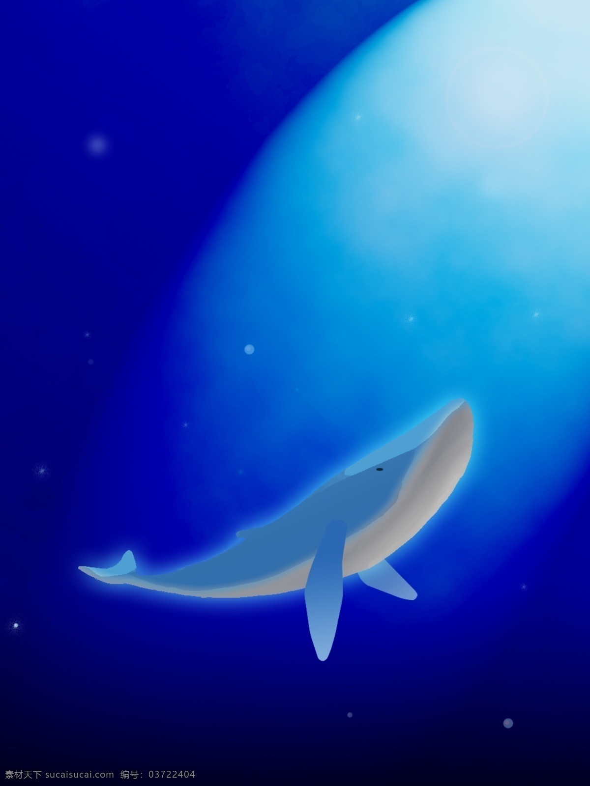 原创 手绘 深海 鲸鱼 意境 创意 背景 动物 小清新