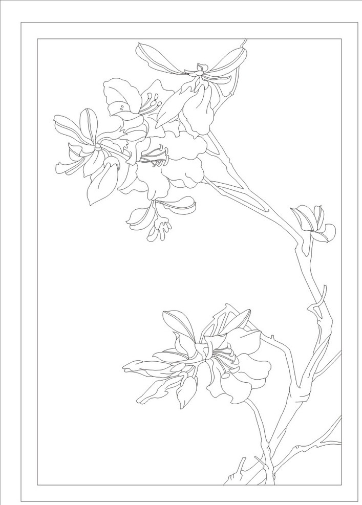 白描茶花树 山茶花 茶花 山茶 茶花玄关 茶花装饰画 矢量玄关 屏风 文化艺术 绘画书法