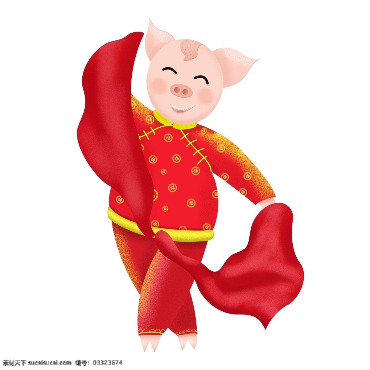 手绘 扭秧歌 新年 小 猪 形象 商用 免 扣 元素 小猪 新年猪 喜庆猪猪 红衣猪 扭秧歌的小猪