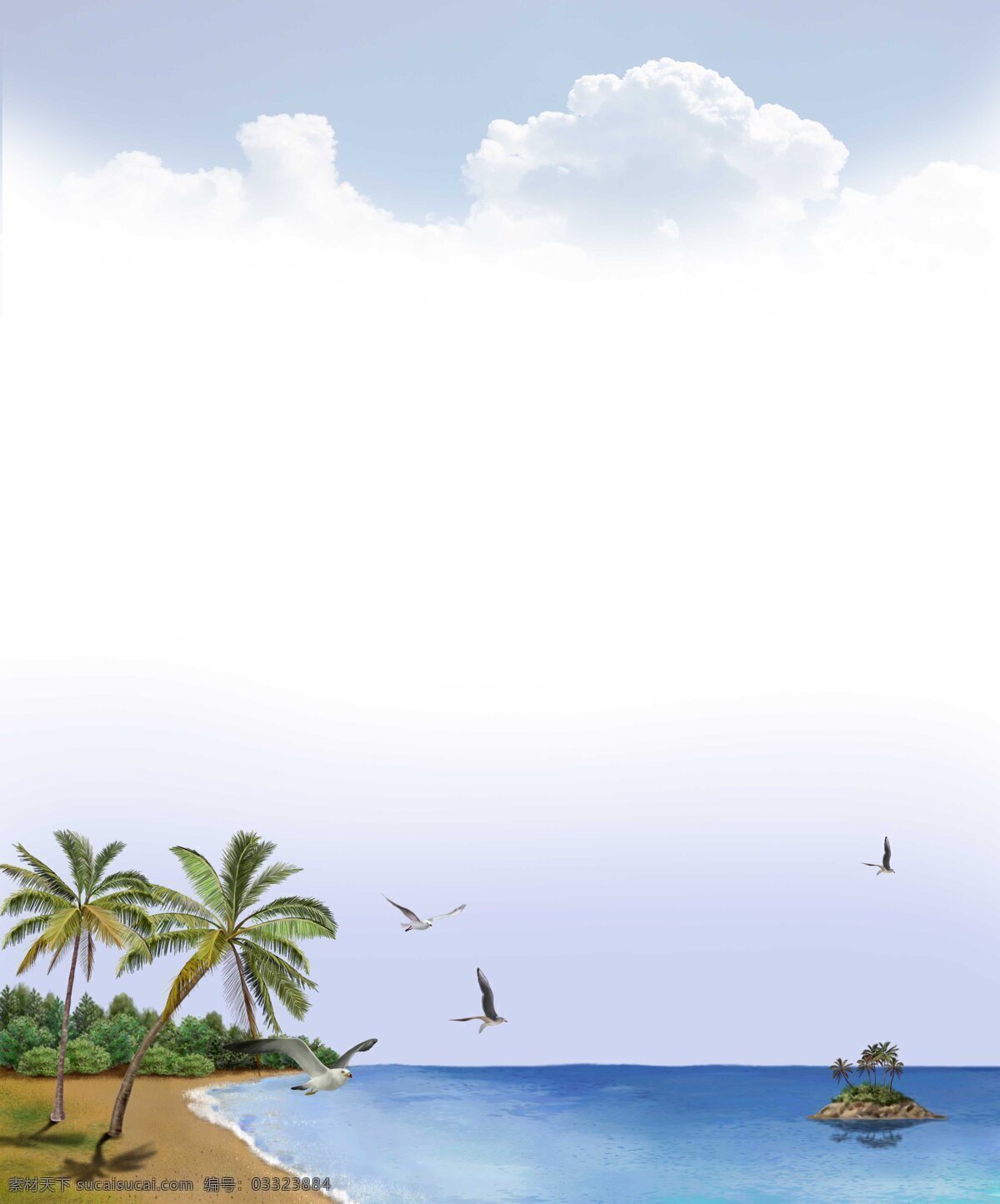 椰岛海风 移门图 椰树 岛 大海 蓝天 鸟 专业移门图库 背景底纹 底纹边框