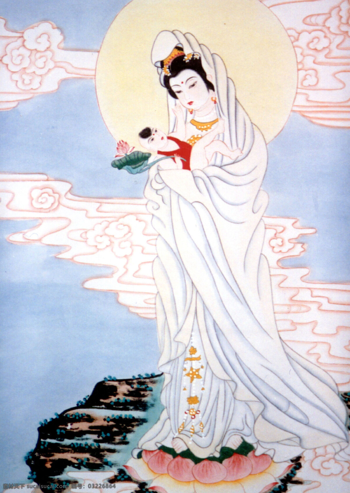 送子观音 神仙佛像 国画0038 国画 设计素材 中国画篇 书画美术 白色