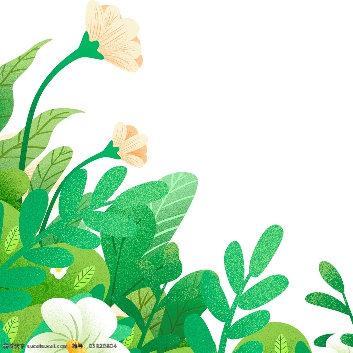 植物 草丛 树叶 装饰 花朵 卡通 彩色 水彩 创意 手绘 绘画元素 现代 简约 图案