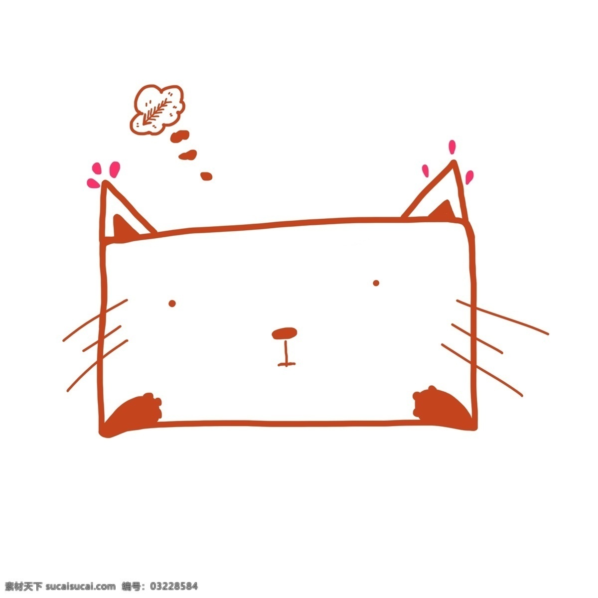 手绘 简约 卡通 可爱 思考 小猫 边框 元素