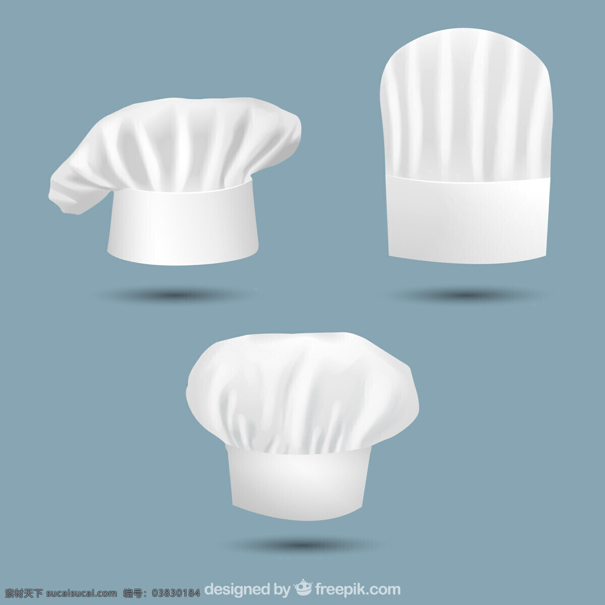 三个 写实 风格 厨师 帽子 写实风格的 厨师帽子