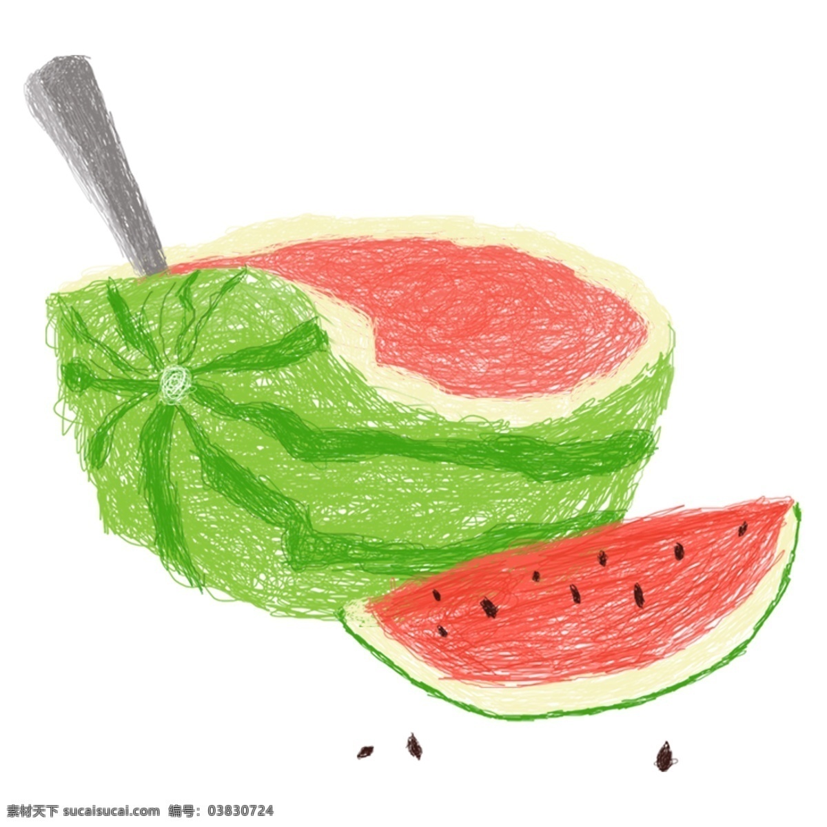 清新 夏日 西瓜 元素 食物 勺子 水果 夏季 夏天 装饰元素