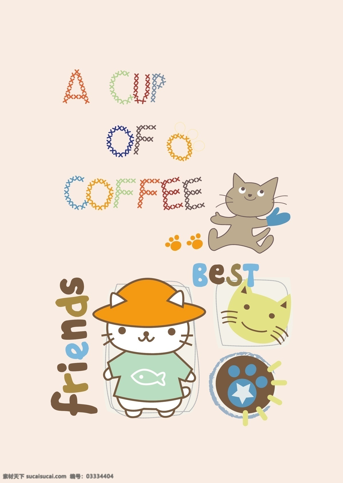 卡通猫 可爱的猫 猫头 猫爪子 脚印 帽子 小猫 卡通画 卡通插画 时尚插画 儿童插画 矢量 背景底纹 卡通动物 矢量素材 其他矢量