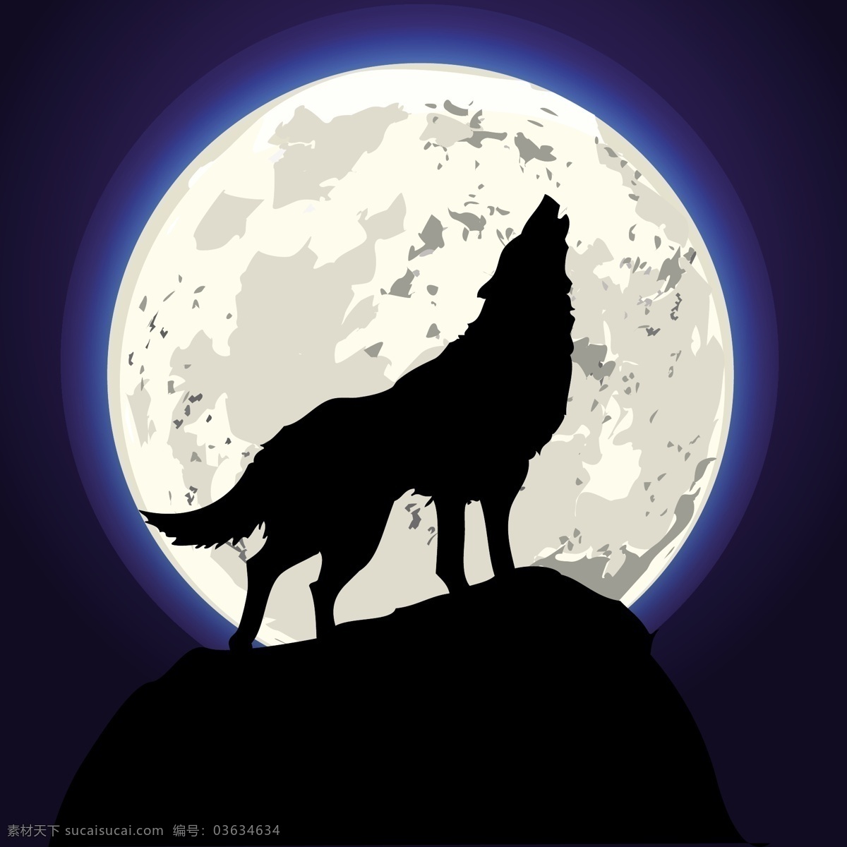 野狼 狼 苍狼 动物世界 满月 圆月 月亮 手绘 狼狗 野生动物 哺乳动物 生物世界