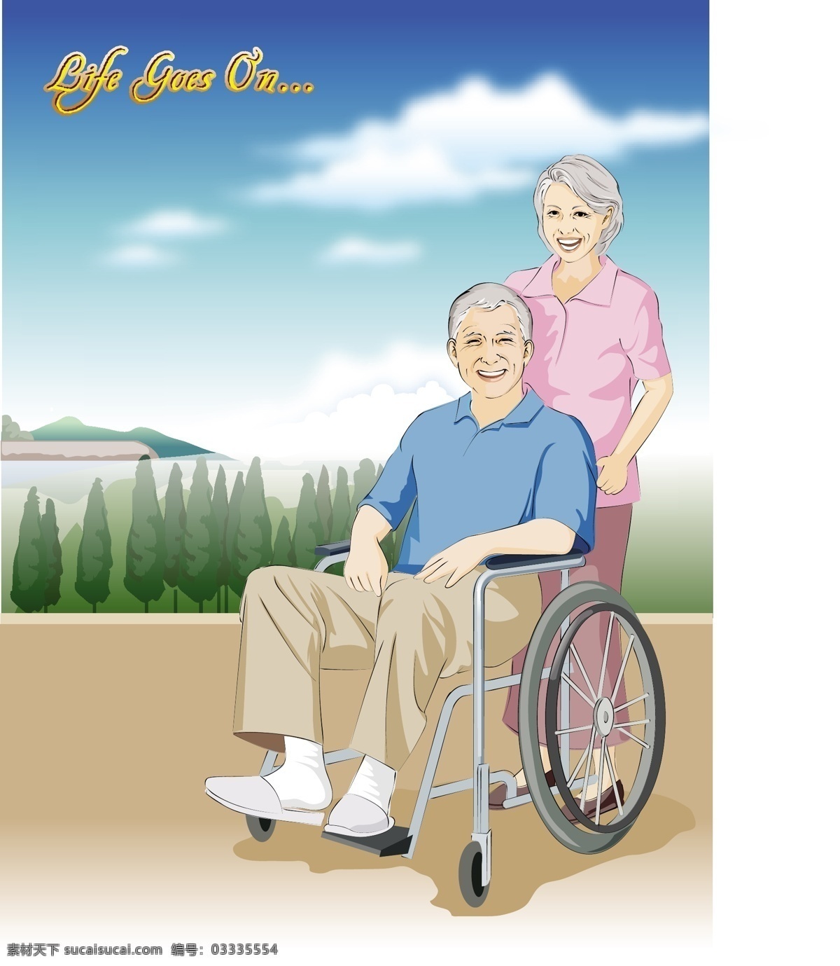 幸福的晚年 推 轮椅 去 郊外 出行 推轮椅 合影 白发苍苍 老年人 夫妻 恩爱 幸福 晚年 爷爷 奶奶 矢量 夕阳红 老人 白色
