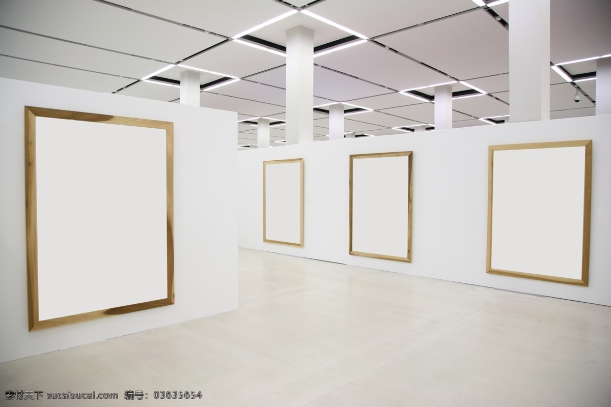 设计素材 艺术展 馆里 空白 画框 白色 墙壁 相框 悬挂 墙上 挂着 展品 展室 文化艺术