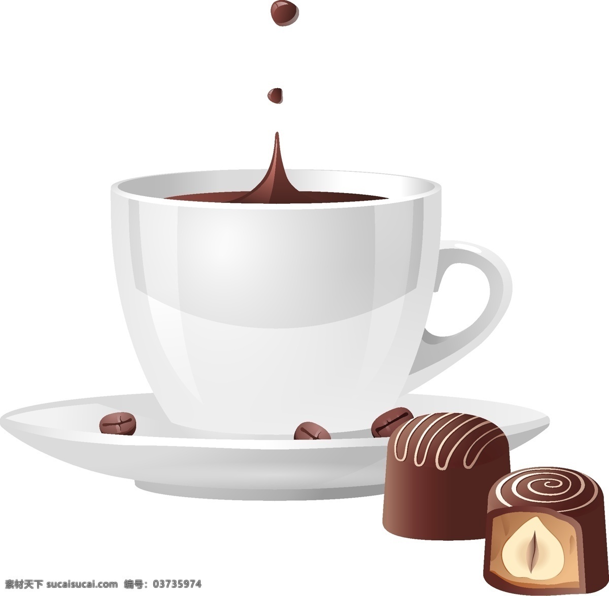 矢量 巧克力 咖啡 元素 手绘 白色咖啡杯 ai元素 免扣元素