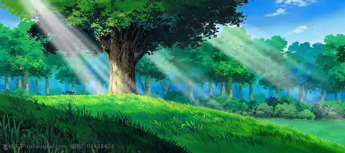 绿色 大树 森林 banner 背景 清新 绿色大树 草地