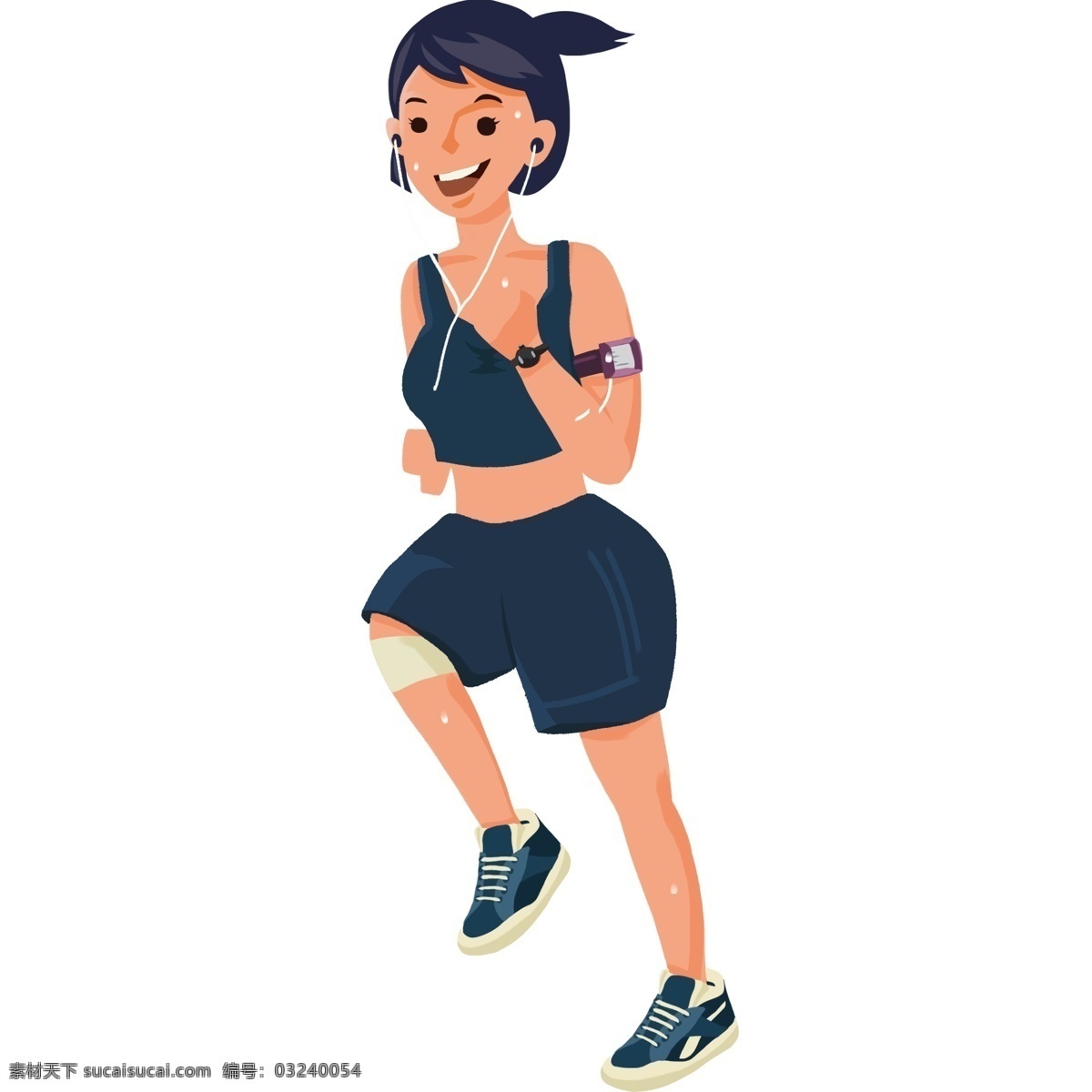 女孩子 跑步 健身 插画 女子 人物 卡通 彩色 水彩 小清新 创意 装饰 图案 手绘风