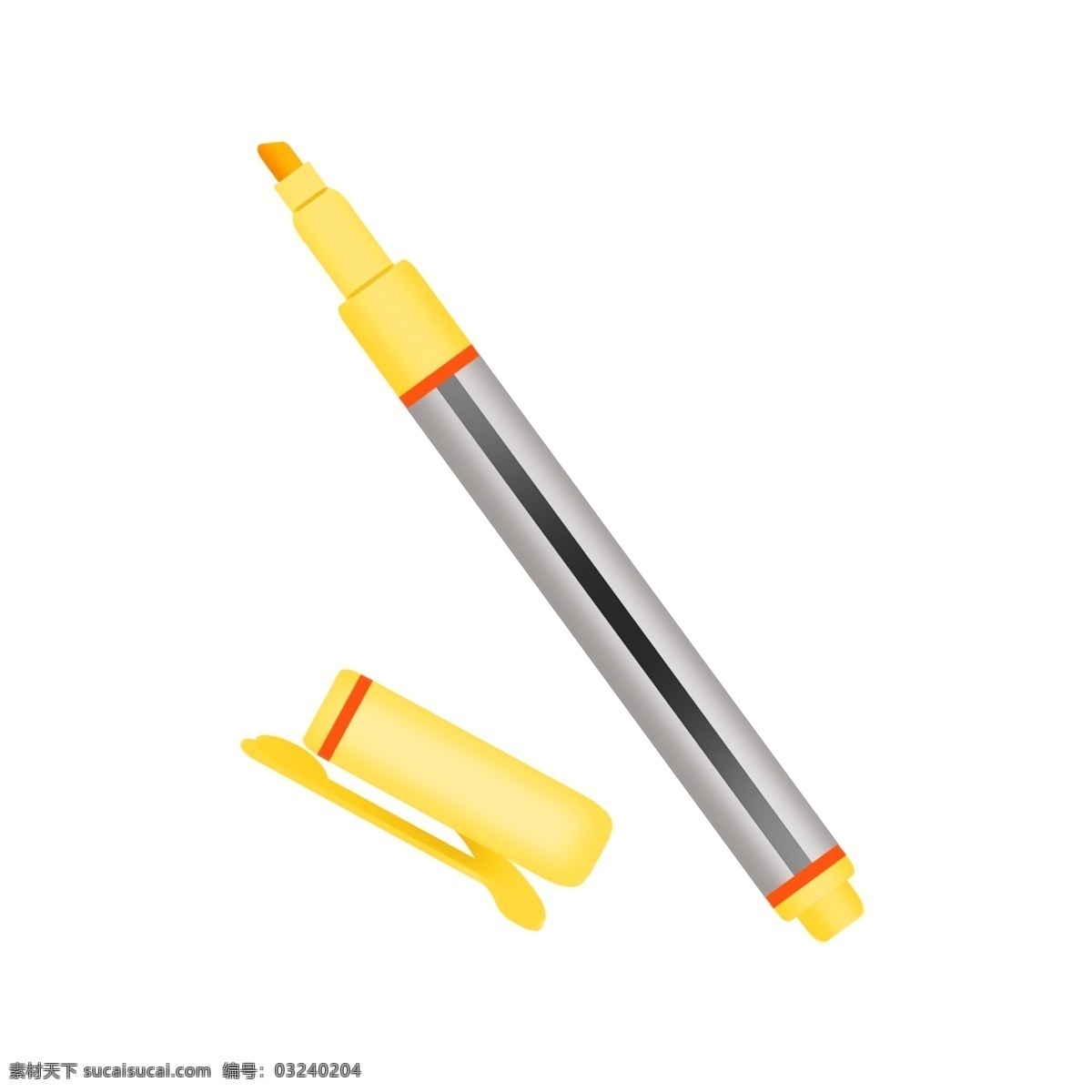 银色 记号笔 插图 银色的记号笔 黄色的记号笔 生活用品 标记 办公用品 橙色的笔芯 绘画工具