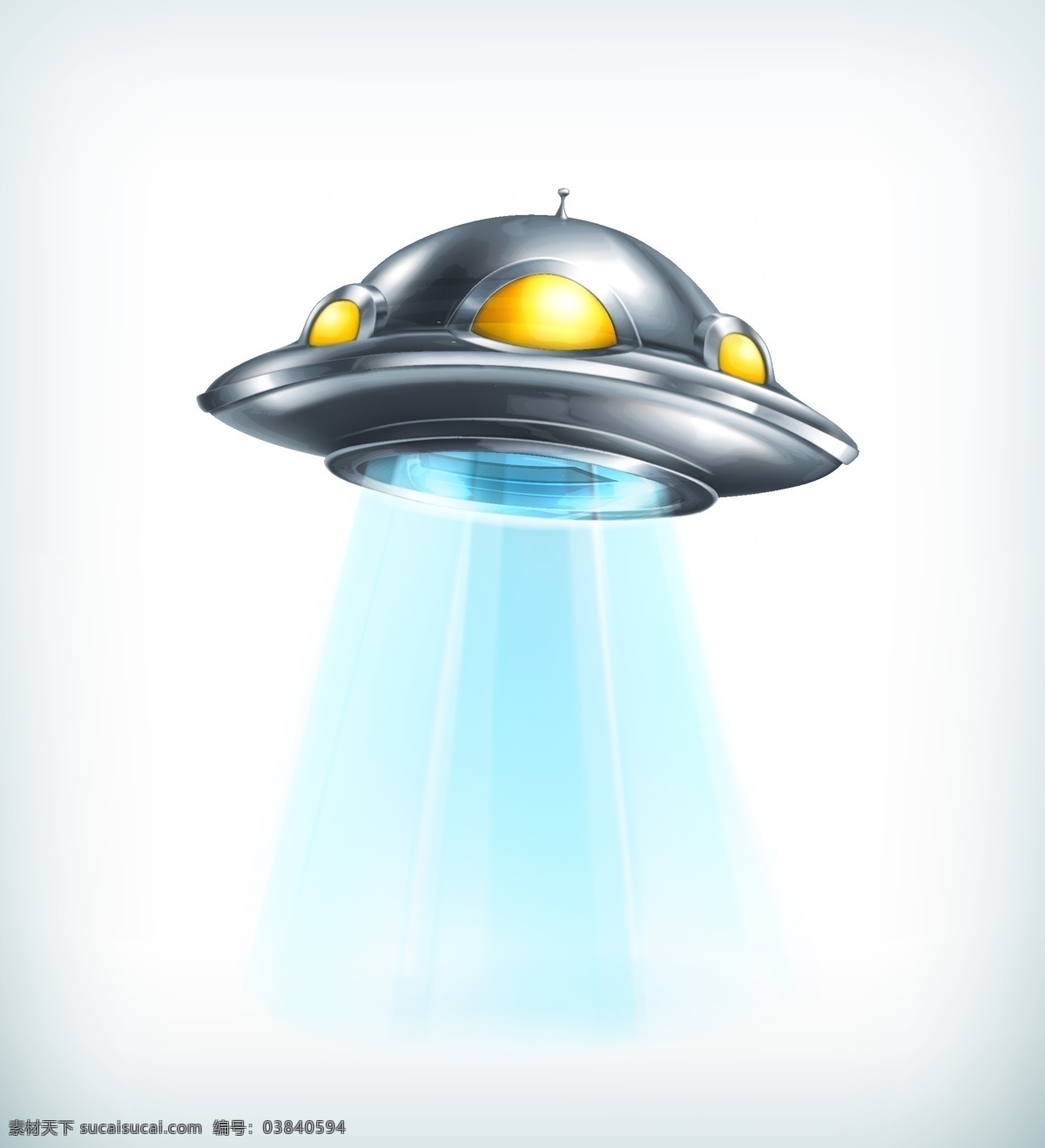 银色 卡通 外星 飞行器 矢量 ufo 飞碟 蓝色光效 光效背景 科幻场景 未来世界 高科技 宇宙太空