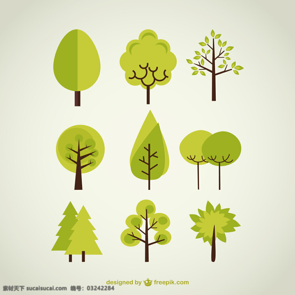 绿色 清新 树木 矢量 松树 植物 矢量图 ai格式 树 杨树 榆树 梧桐树