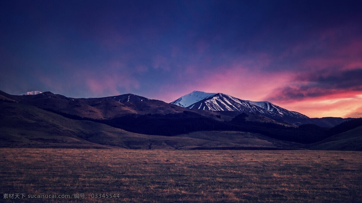 唯美 晚霞 风景 高清 地面 黄昏 山 雪