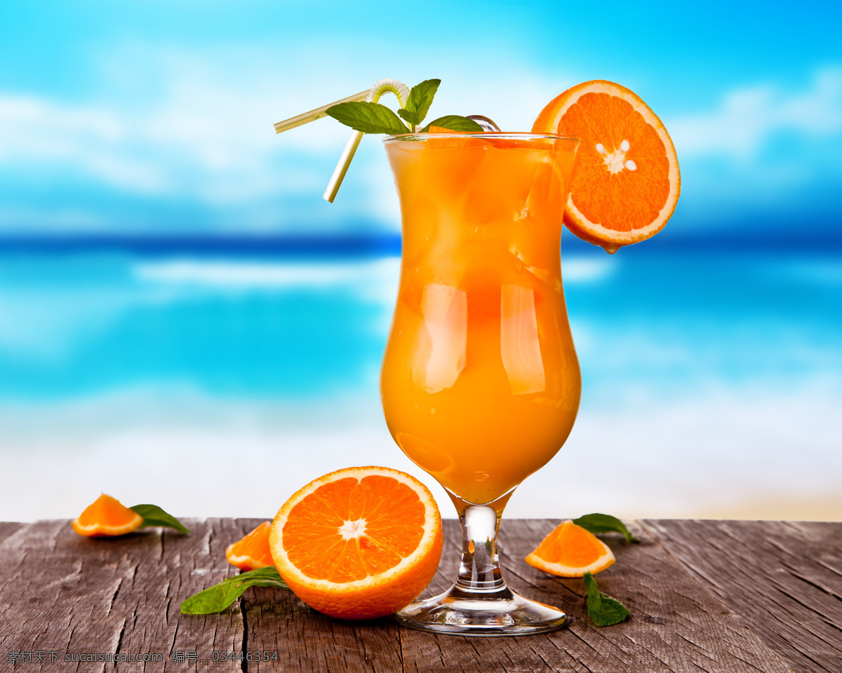 橙汁 海边 海滩 沙滩 热带 水果 冷饮 夏天 橙子 餐饮美食 饮料酒水