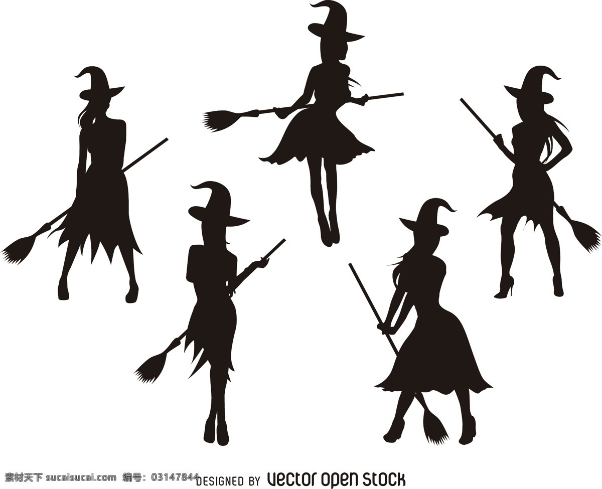 小巫女剪影 万圣节 巫女 ai素材 手绘卡通 卡通海报 可爱 搞怪 巫女剪影