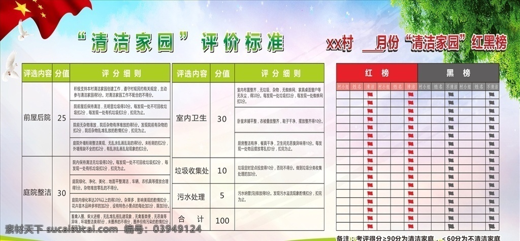 清洁 家园 红 黑 榜 清洁家园 评价标准 红黑榜 小旗子 展板背景 校园 政府 可编辑