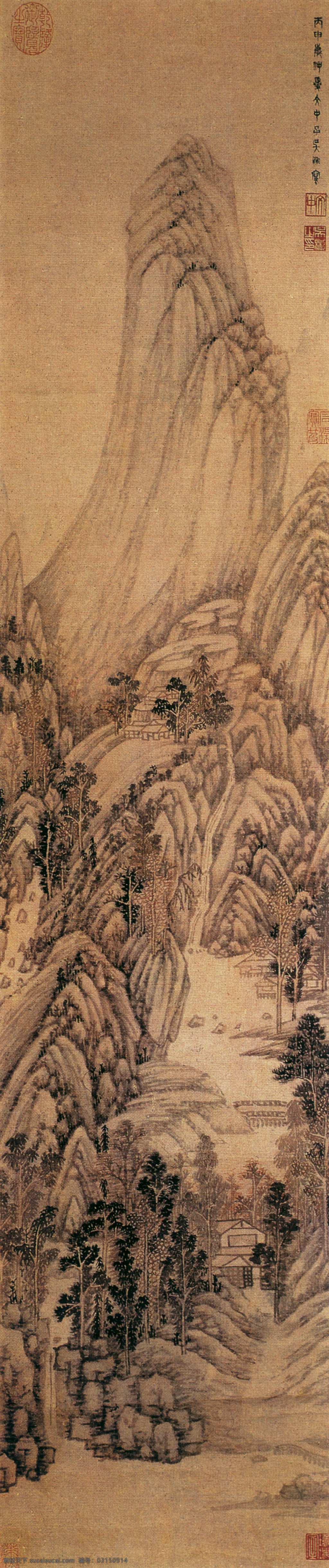 山水 名画 书画 云 峦 秋色 图 古画 名家吴彬 山水画 书画真迹 中国水墨画 云峦秋色图 文化艺术