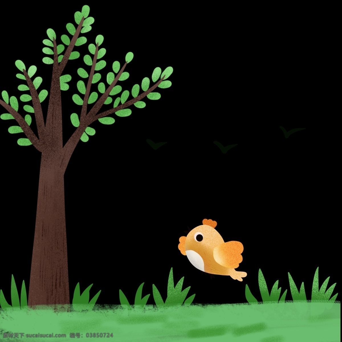夏季 春季 绿色 树木 草地 免 抠 图 季节海报设计 树木草地 手绘可爱小鸡 儿童 宣传海报
