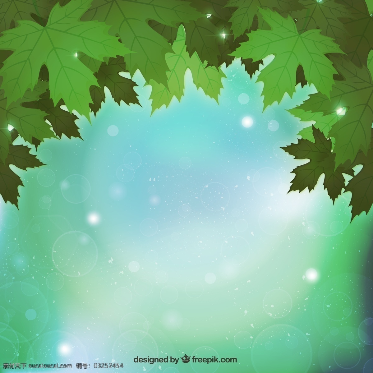 绿色 枫叶 树叶 叶子 绿叶 植物 光晕 星光 光效 梦幻 装饰 卡片 插画 背景 海报 画册 矢量植物 生物世界 树木树叶 平面素材