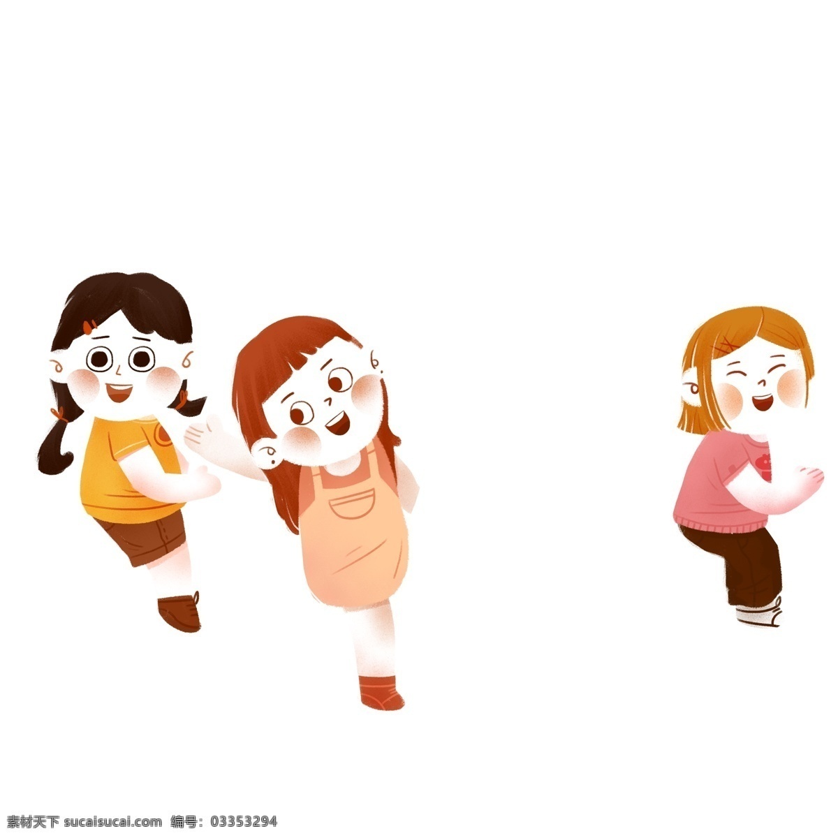 卡通 三个 可爱 小女 生 儿童节 人物 女生 女孩 插画