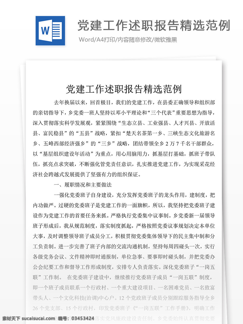 党建工作 个人 述职报告 述职报告范文 述职报告范例 实用文档 文库模板 word 总结汇报模板