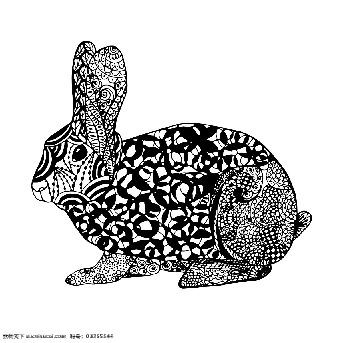 黑白 艺术 时尚 兔子 插画 图案 创意 动物