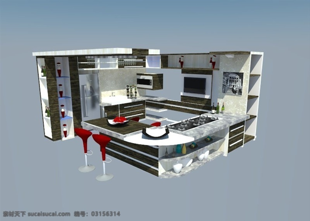 欧式 厨房 橱柜 吧台 su 模型 厨房橱柜 su模型 3d skp2015 草图 大师 作品 3d设计 其他模型 skp